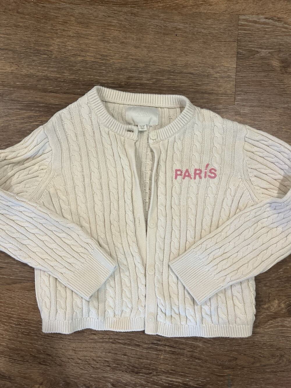 Zara Girls Cable Knit Paris Cardigan Sweater Cream 8-9 Years 131cm